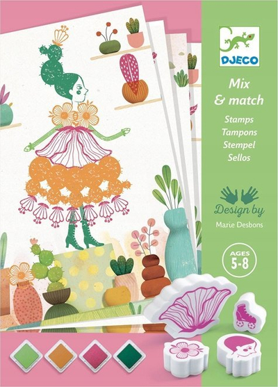 Set stampash kreativ për kalamaj Djeco Flower Girls, 16 fletë, 4 ngjyra boje, shumëngjyrësh