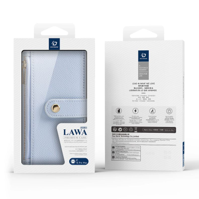 Калъф за телефон Dux Ducis Lawa за iPhone 15 Pro, кожа, со паричник, сина