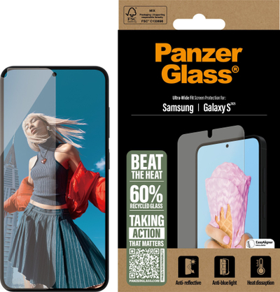 Mbrojtës ekrani PanzerGlass Ultra Wide Fit për Samsung Galaxy S25, xham i temperuar, shumë i pastër në pamje