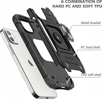 Futrollë telefoni OEM Nitro për iPhone 14, me unazë stand, e zezë