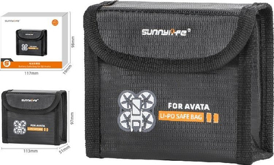 Торбичка за батерии Sunnylife AT-DC478-2, за 2 батерии DJI Avata, отпорна на оган, црна