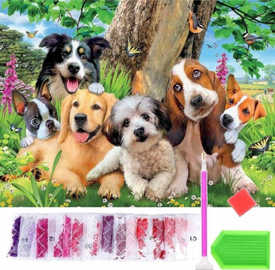 Set kreativ Diamond Mosaic Norimpex Dog Family 1006380, mozaik me gurë dekorativë, për fëmijë dhe të rritur
