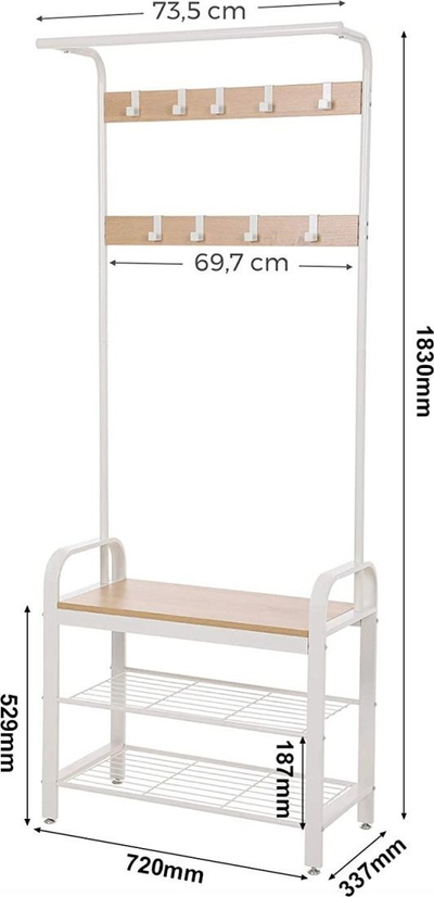Varëse rrobash me rafte, 9 grepa, për korridor, metalike