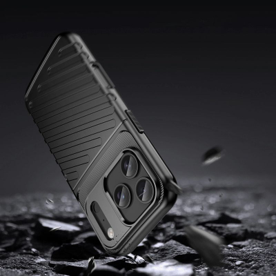 Këllëf telefoni Hurtel Thunder për iPhone 17 Pro, TPU, me teksturë 3D, i zi
