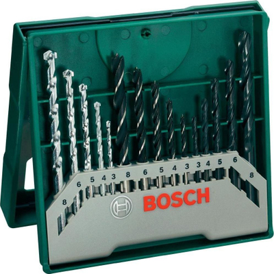 Set spiralësh Bosch Mini X-Line 2607019675, 15 copë, për dru, metal edhe gur
