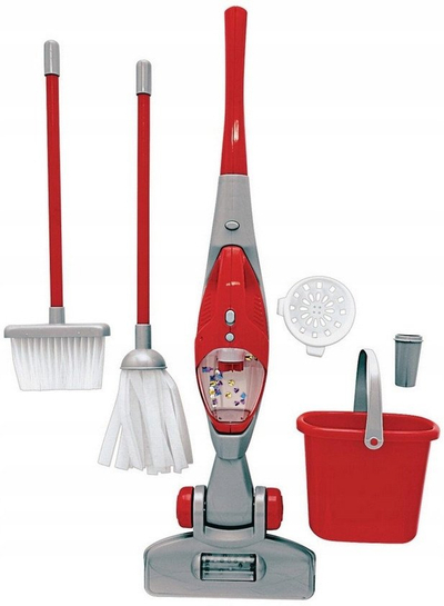 Set pastrimi lodër Playgo My Cleaning Combo, 6 pjesë, me fshesë me korrent, i kuq