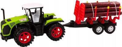 Lodër traktor LEAN Toys, me rimorkio për dru, i gjelbër