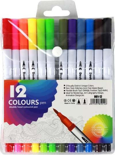 Markera me dy anë Leantoys Double Sided, set 12 copë, me kuti për rregullim, shumëngjyrëshe