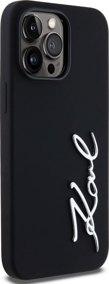 Мобилен заштитен капак Karl Lagerfeld Silicone Metal Script Logo за iPhone 14 Pro Max, силикон, црн