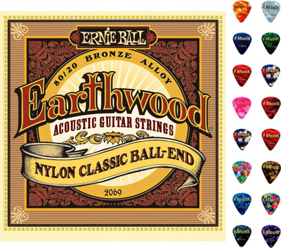 Telat kitarë akustike Ernie Ball Earthwood P02069, najlon Nylon Classic Ball End, 80/20 bronz