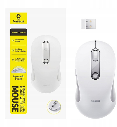Maus wireless Baseus F02, USB 2.4GHz, ergonomik, i bardhë