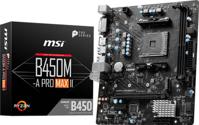 Pllakë amë MSI B450M A PRO MAX II, micro ATX, Turbo M.2, ngjyrë e zezë
