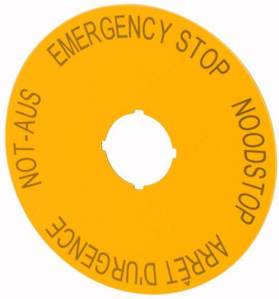 Tabliczka opisowa zolta okragla fi90 EMERGENCY STOP M22-XAK3 (216467)