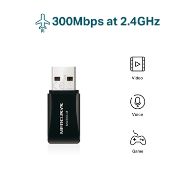 Përshtatës wireless Mercusys N300, Mini USB, i bardhë