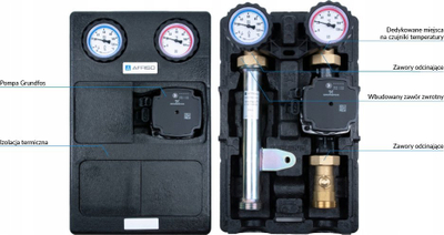 Grup pompë ngrohje Afriso Primotherm K 180-1 Grundfos, pompë elektronike UPM3S AUTO 25-60, izolim termik, gri