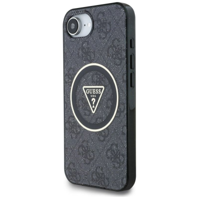 Мобилна маска Guess IML Metal Glitter 4G Circle Triangle за iPhone 16E, MagSafe, црна