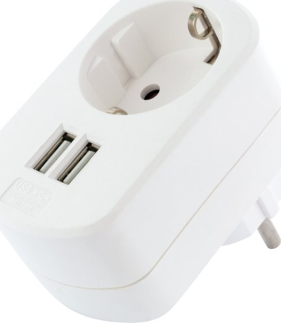 Adapter karikimi USB Schwaiger, futet direkt në prizë 230V me dalje kaluese, 2x USB, i bardhë