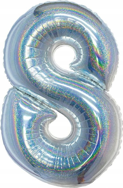 Balon me fletë Beauty &amp; Charm, numri 8, holografik, 76 cm, argjend