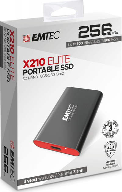 SSD portabël EMTEC X210 Elite, 256GB, USB C 3.2 Gen2, i zi