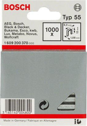 Kapëse zyre Bosch Type 55 1609200370, 12mm, set 1000 copë, të zeza