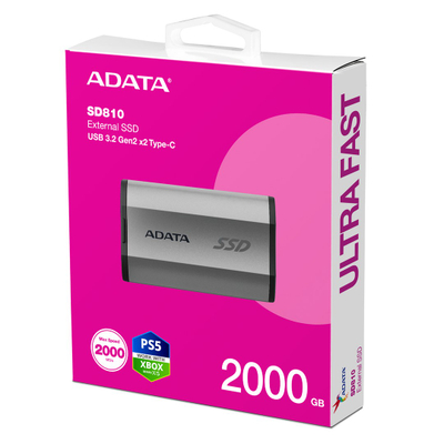 Disk SSD i Jashtëm ADATA SD810, 2TB, USB-C, 2000MB/s, ngjyrë argjendi