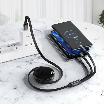Kabllo karikimi Hoco X78 3n1, USB A në Lightning Micro USB Type C, 1m, 2A, e zezë