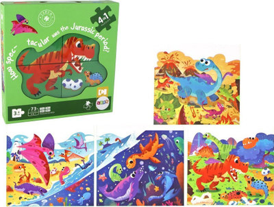 Puzzle për kalamaj LeanToys Dinosaur World, 4 në 1, 73 copa, jeshile