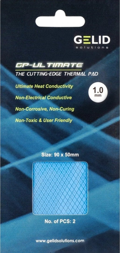 Jastëk termik Gelid Solutions GP-Ultimate, 15W, 90x50x1.0mm, paketim 2 copë, blu