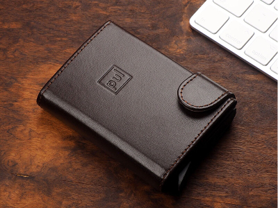 Portofol Pularys Oxford Mini Wallet, mbajtës kartelash, RFID, lëkurë italiane, i zi
