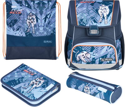 Çantë shkollore Herlitz School Satchel Loop Plus Tech Mech, 17L, reflektuese, blu portokalli