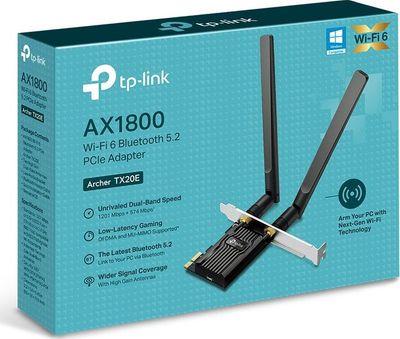 Adapter Wi-Fi TP-Link Archer TX20E, PCIe AX1800, Dual Band, me Bluetooth 5.2