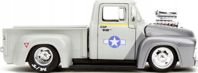 Model makine Jada Toys Street Fighter Ford F 100 1956, shkalla 1:24, me figurë Guile, shumëngjyrëshe