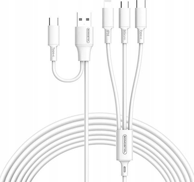Кабел за полнење Somostel 3in1 Powerline, USB во Type C Lightning Micro USB, 1.2m, бел
