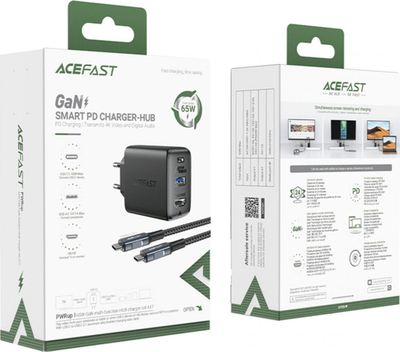 Karikues Acefast GaN 65W, 1x USB C, 1x USB A, gri