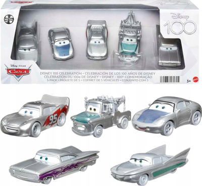 Set lodra makina Disney Pixar Cars Disney 100 Celebration, 5 copë die-cast, shkallë 1:55, ngjyrë argjendtë