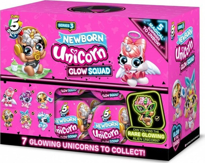 Lodër surprizë ZURU 5 Surprise Unicorn Squad Series 6 Newborn Unicorn, kapsulë për tu mbledh, që ndriçon në errësirë