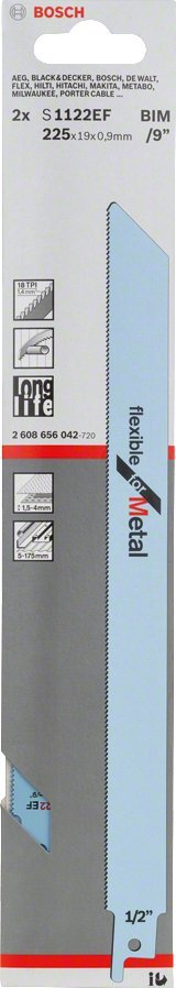 Teh sharrë për metal Bosch S 1122 EF, bimetal, 2 copë