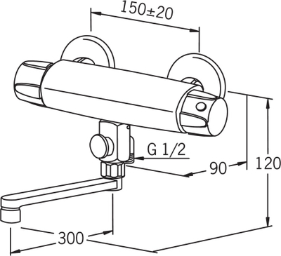 Bateri dushi dhe vaske Oras Nova, 300mm, me termostat, krom