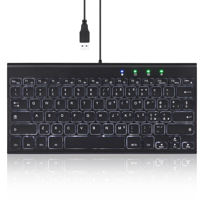 Tastierë Perixx PERIBOARD-429 DE, me kabllo USB, ndriçim LED, e zezë