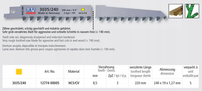 Fletë sharre lëkundëse Wilpu Z3, set me 5 cope, 240x19x1.27mm, për dru edhe plastikë