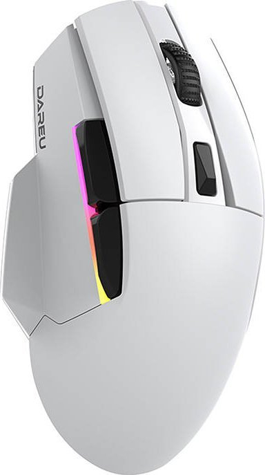 Maus gaming wireless Dareu A955, DPI 12000, me stacion karikimi RGB, i bardhë