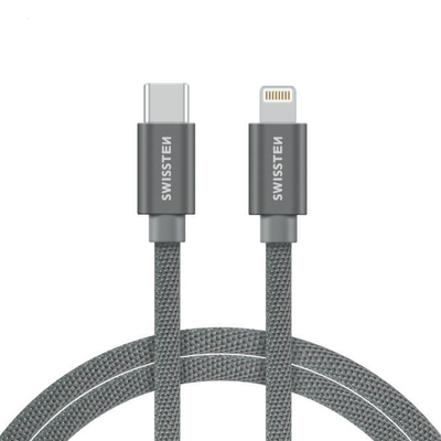 Kabllo Swissten tekstile USB-C / Lighning, 2M, e argjendtë