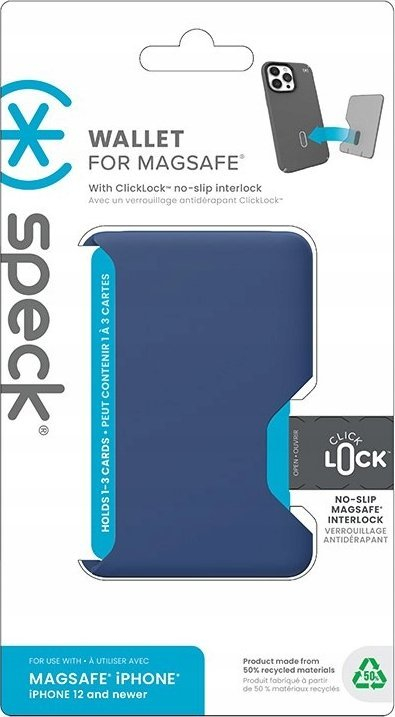 Паричник MagSafe Speck Wallet со ClickLock, 1–3 картички, сина Coastal Space
