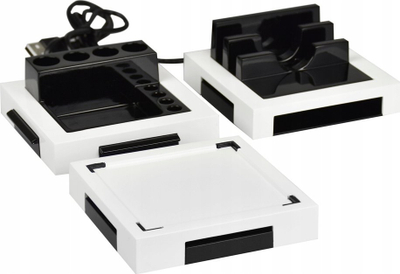 Организер за маса Монолит MDO003, USB HUB со 2 порти, држач за телефон и таблет, бело и црно