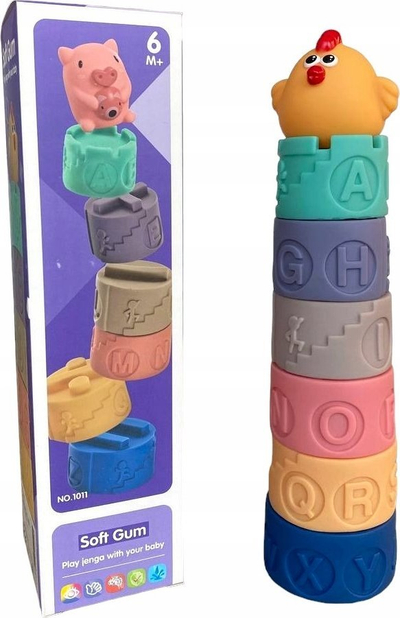 Tulla të buta senzoriale Bounn Soft Sensory Blocks Tower, set me 7 blloqe, për beba 6M+
