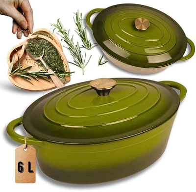 Tigan pjekjeje Hage, gize me smalt, 6L, për soba me induksion edhe gaz, jeshile ulliri