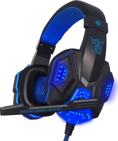Kufje gaming Bass HD, me mikrofon, LED, të zeza me blu
