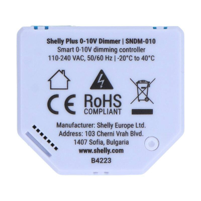 Modul dimmer Shelly Plus 0-10V, Wi-Fi, kontroll ndriçimi nga distanca, i bardhë
