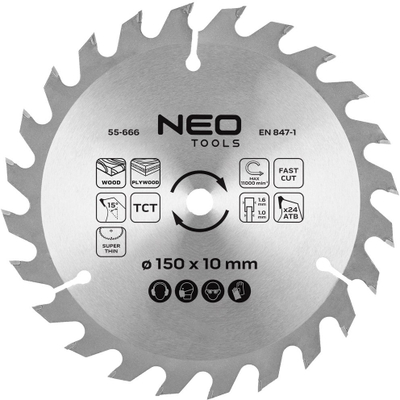 Teh sharre rrethore NEO TOOLS Energy+ 55-666, 150 x 10 mm, 24 dhëmbë, karabit
