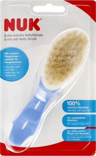 Furçë flokësh për bebe NUK Soft, me qime natyrale, blu